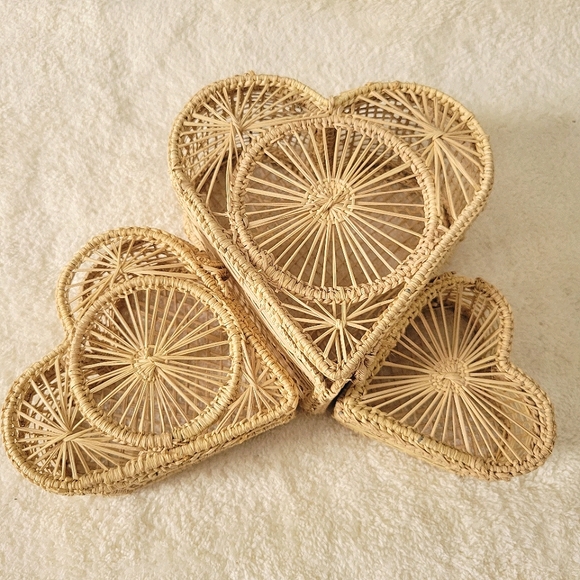 3 Vintage Wicker Nesting Heart Boxes | Boho